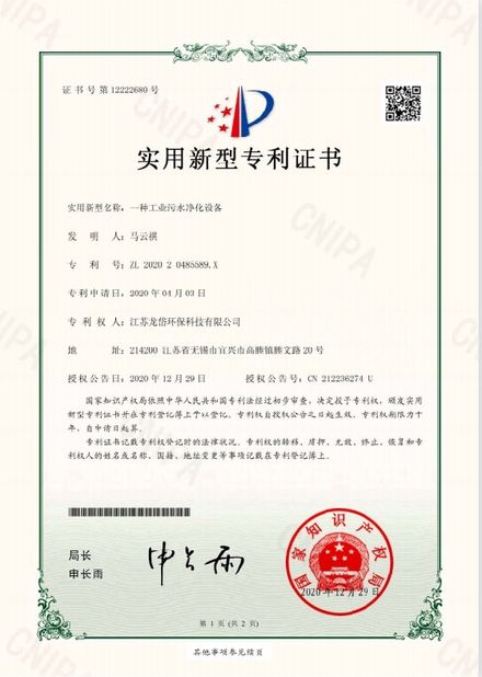 Chiny Jiangsu Longdai Environmental Protection Co., Ltd. Certyfikaty